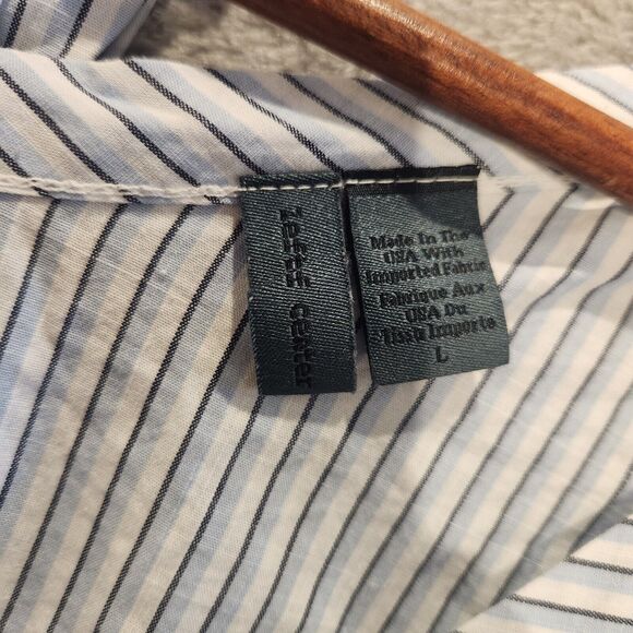 Left Of Center White Striped Ruffle Sleeveless Blouse Size Large Beach Coastal - Picture 4 of 11